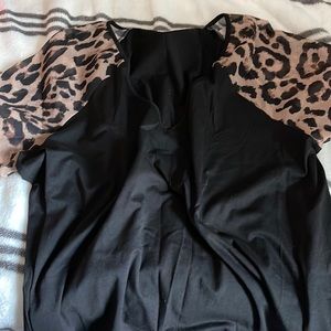 Black with leopard sleeve shirt